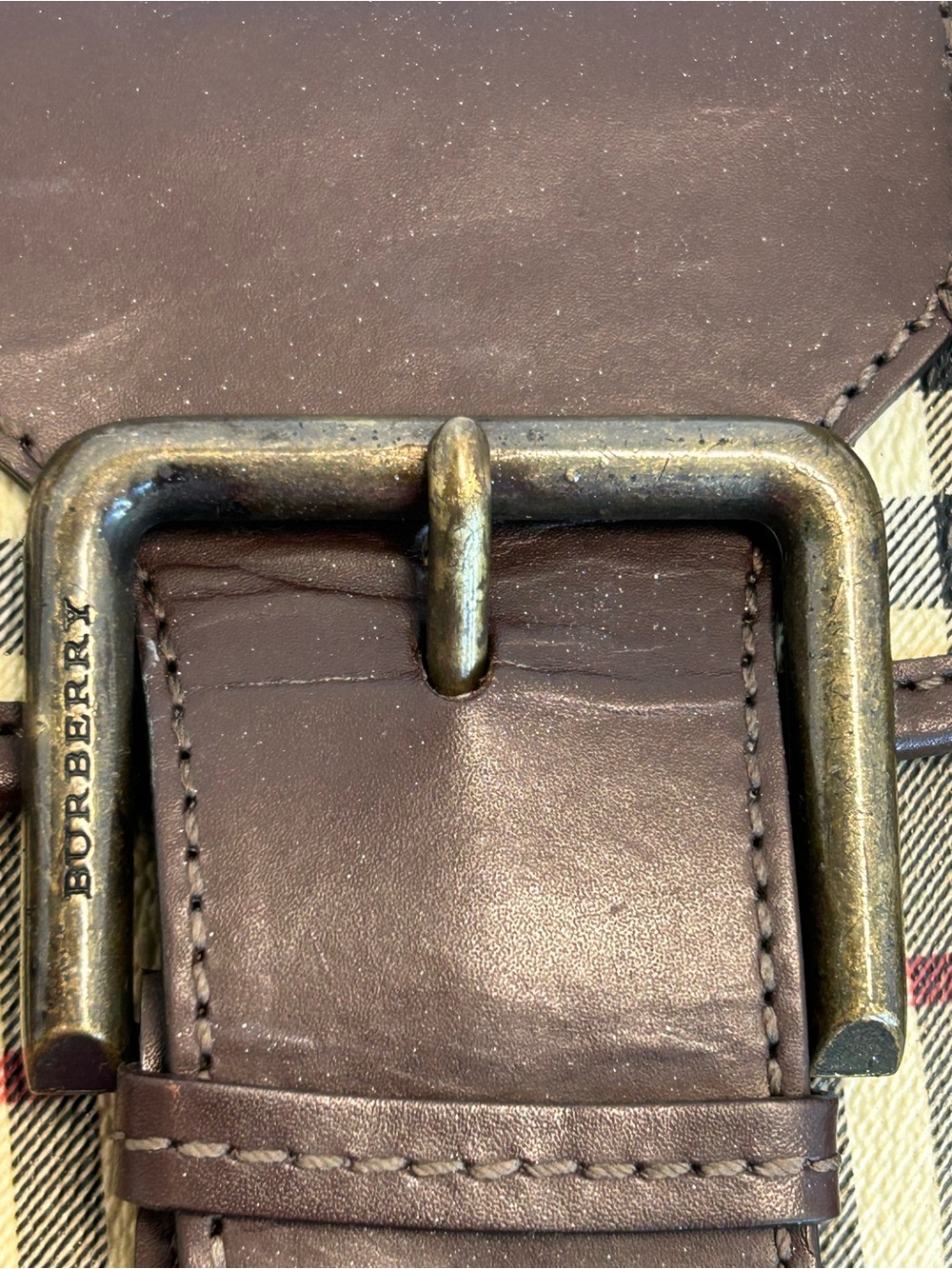 Burberry Haymarket Check Coated Canvas shoulder bag brown leather trim - Picture 10 of 17